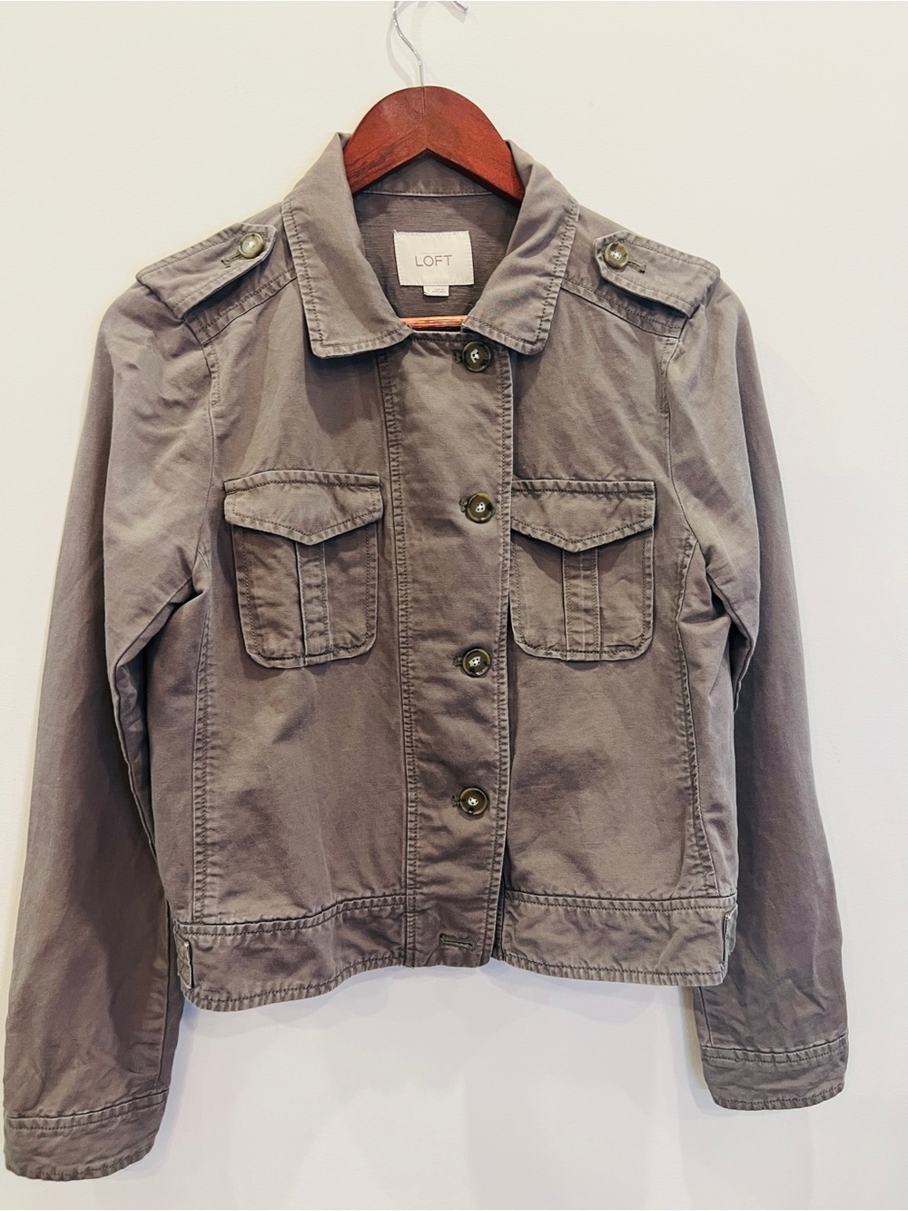 LOFT Taupe Utility Jacket with Flap Pockets